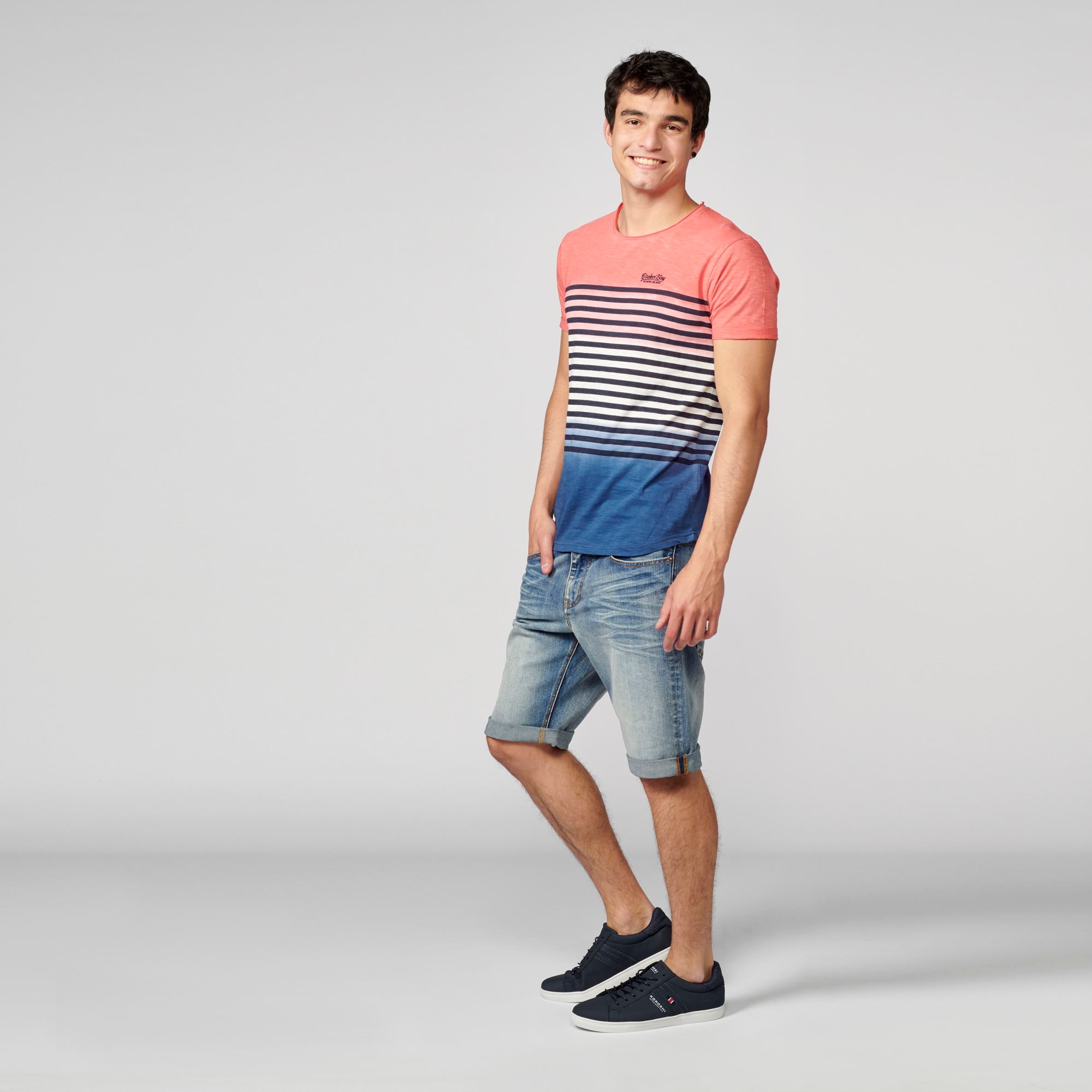 T-shirt marinière dégradé corail homme - Koroshi 2111MC37