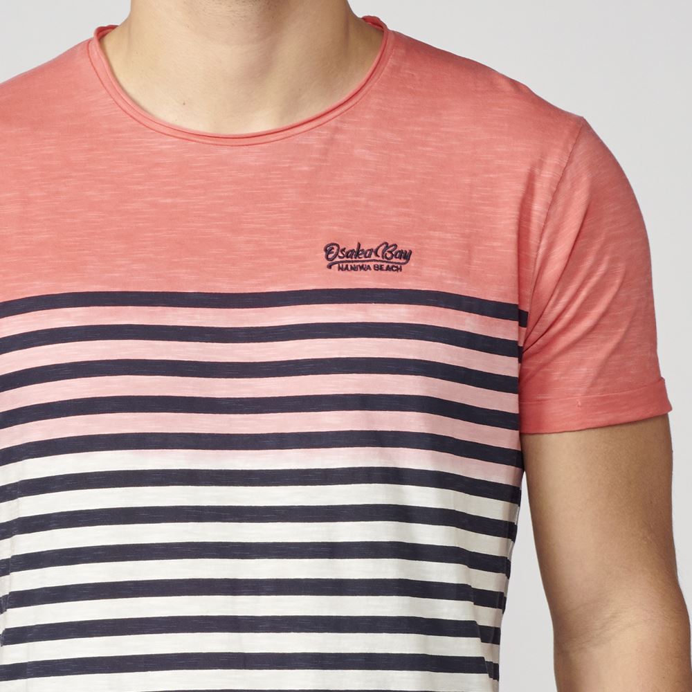 T-shirt marinière dégradé corail homme - Koroshi 2111MC37
