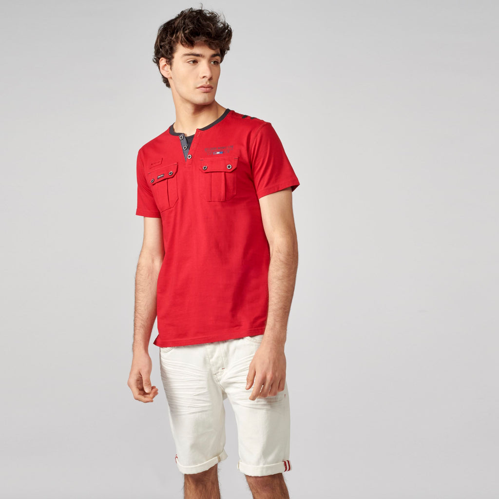 Men's red pocket baker collar t-shirt - Koroshi 2111MC49