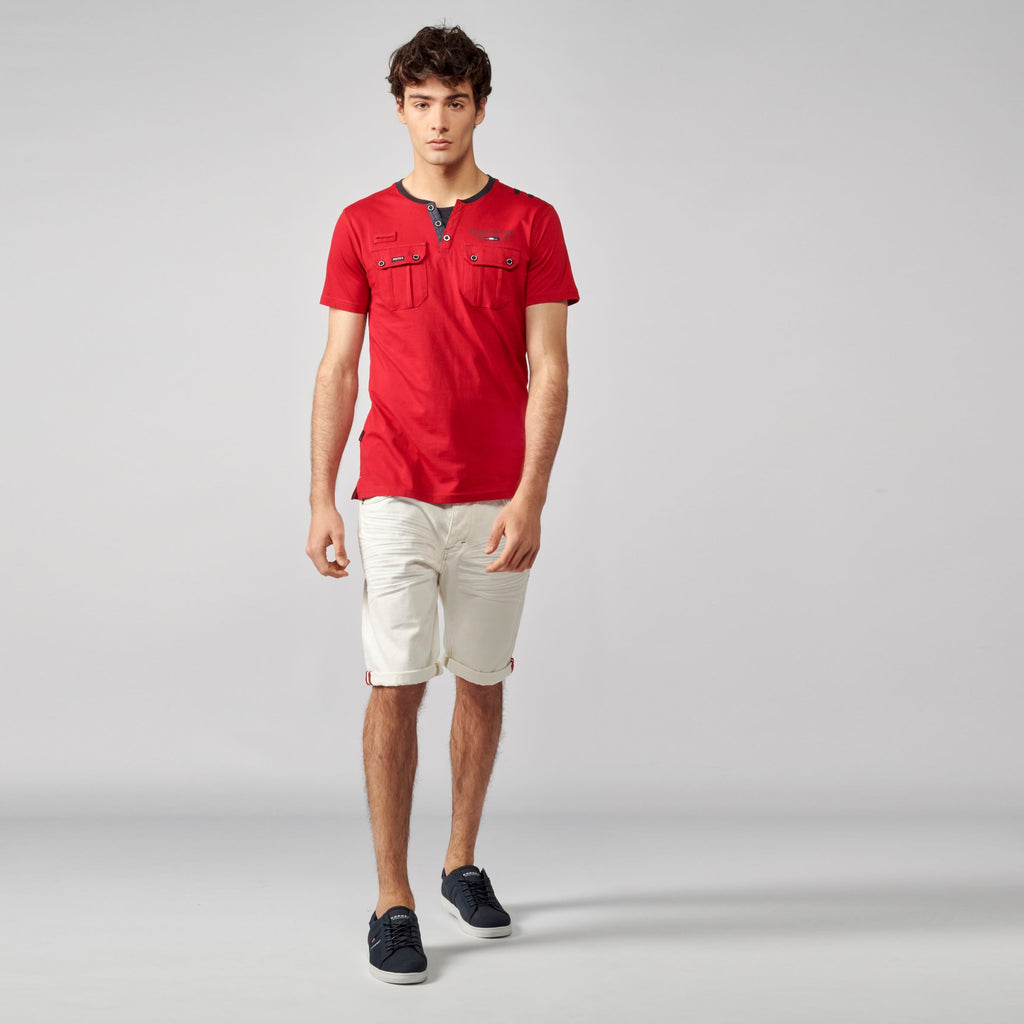 Men's red pocket baker collar t-shirt - Koroshi 2111MC49