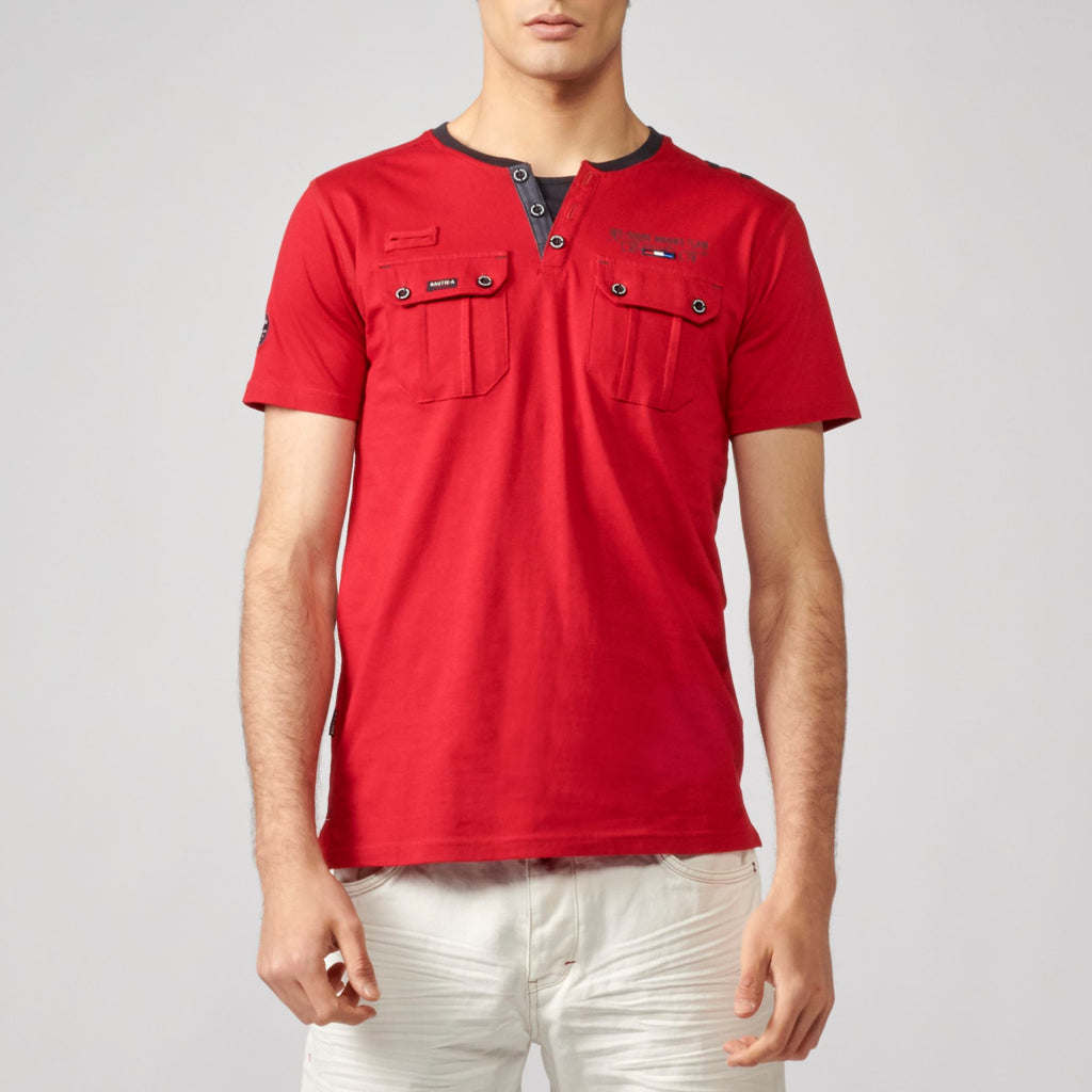 Men's red pocket baker collar t-shirt - Koroshi 2111MC49