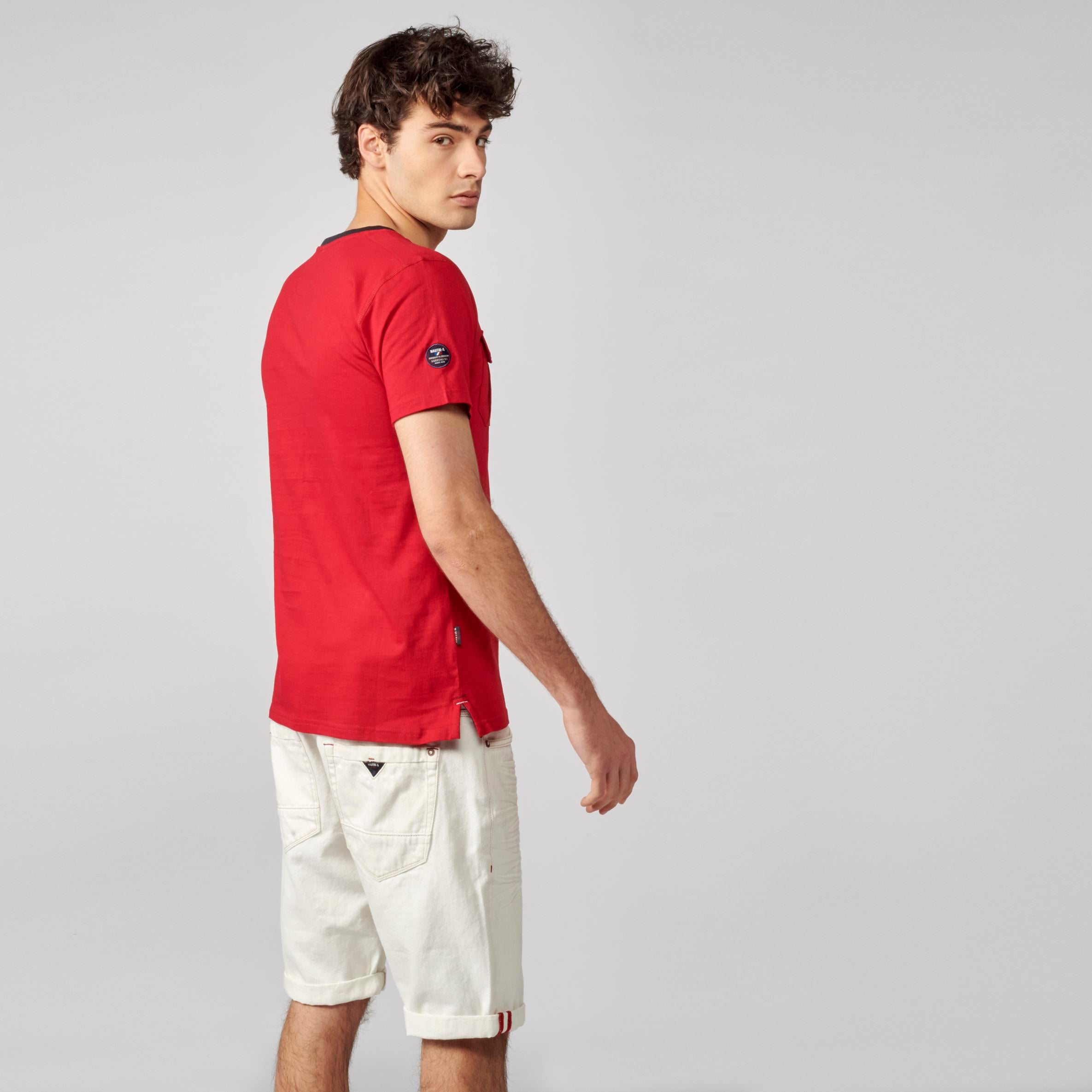 Men's red pocket baker collar t-shirt - Koroshi 2111MC49
