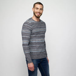 Men's striped raglan sleeve ribbed knit sweater navy - Koroshi 2111TR11