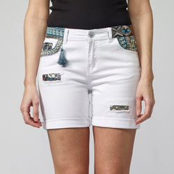 Short femme blanc déchiré avec applications brodées - Koroshi 2112PS58