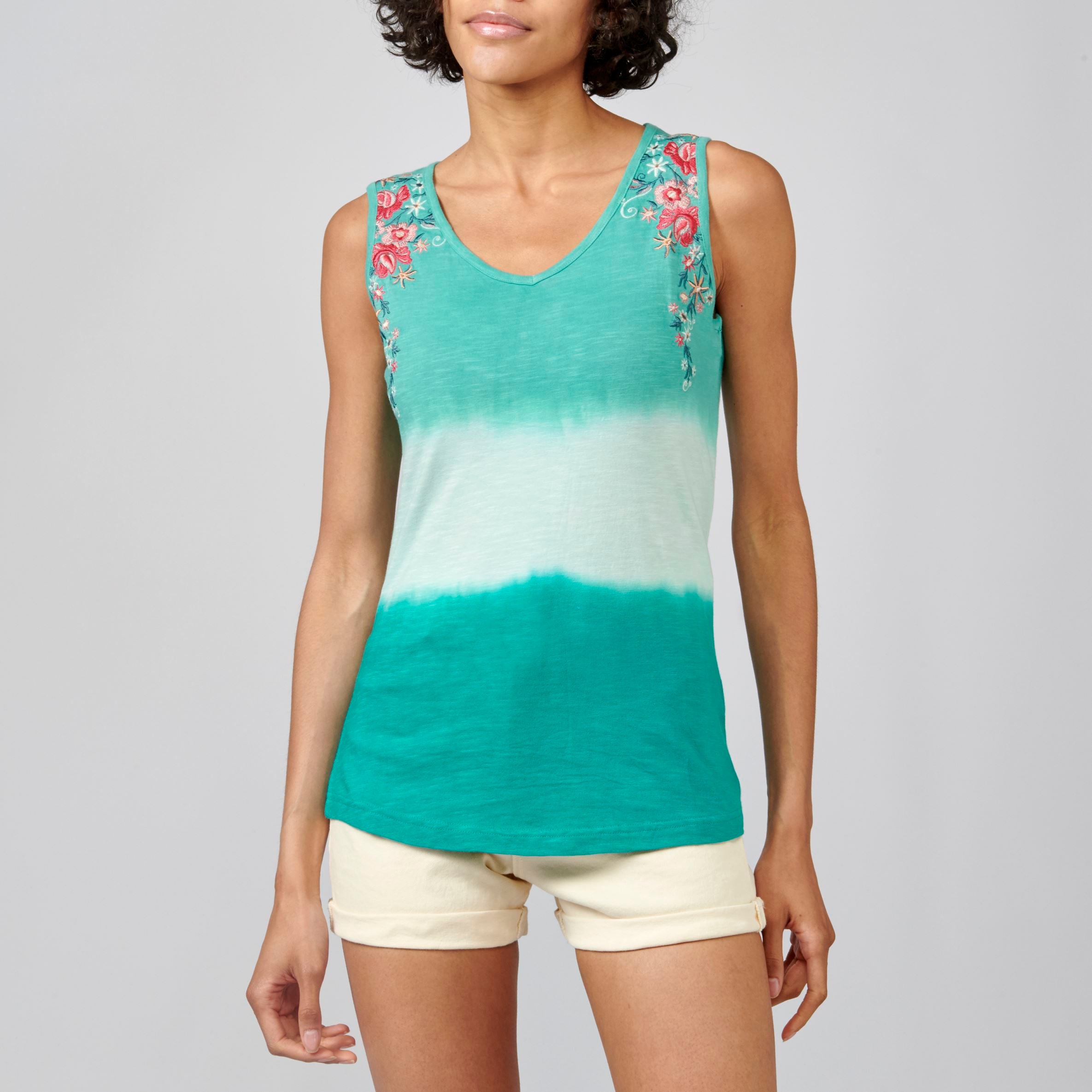 Top senza maniche sfumato con ricamo da donna menta - Koroshi 2112TP21
