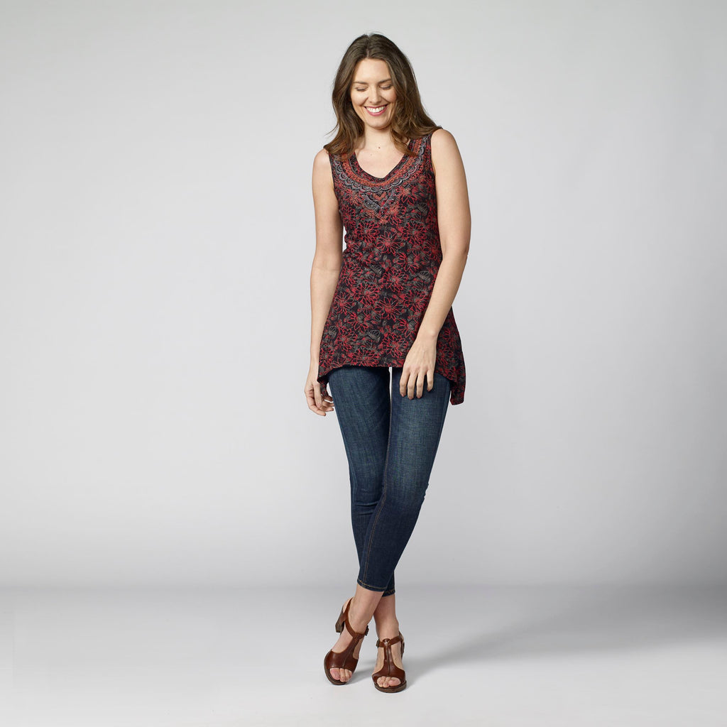 Women's ethnic print sleeveless top red back view - Koroshi 2112TP67