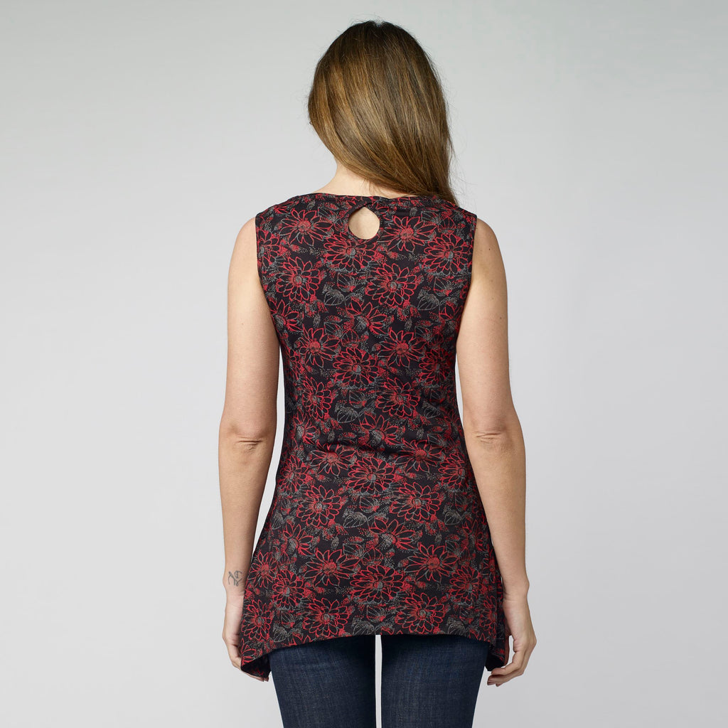 Women's ethnic print sleeveless top red asymmetric hem - Koroshi 2112TP67