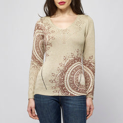 Jersei de punt coll bec estampat mandala dona camel - Koroshi 2112TR09