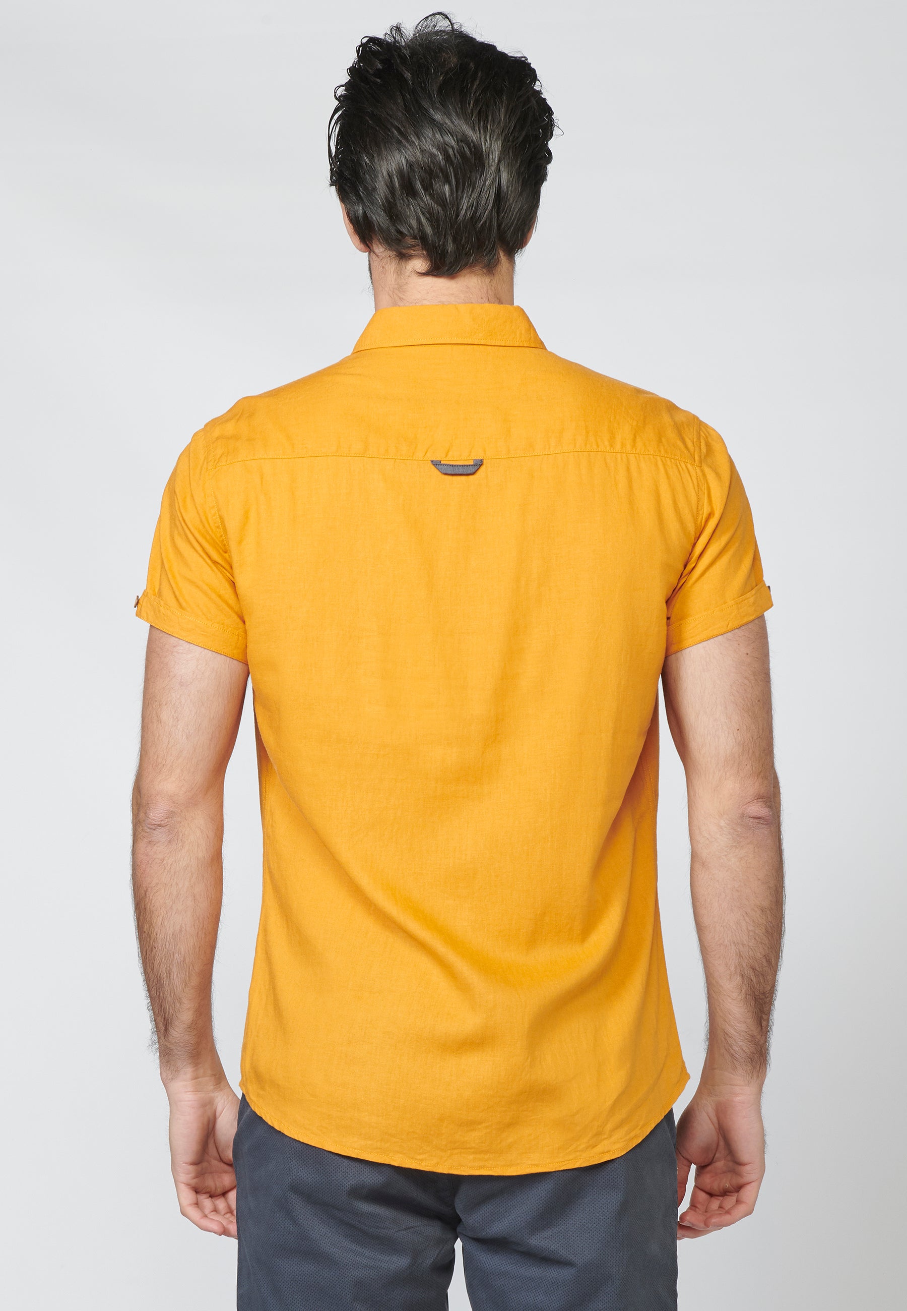 Ocher men's short sleeve button down cotton linen shirt - Koroshi 2211CC08