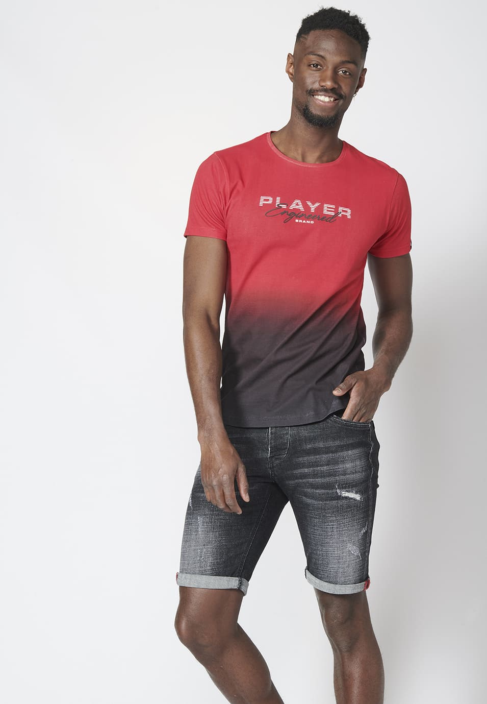 Short sleeve t-shirt with gradient print 100% cotton for men