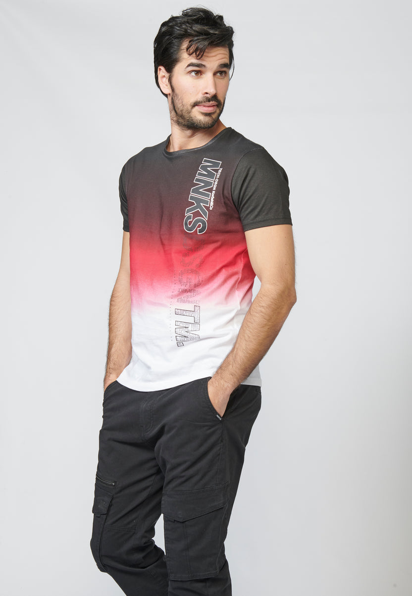 T-shirt homme rouge à manches courtes dégradé logo latéral - Koroshi 2211MC03