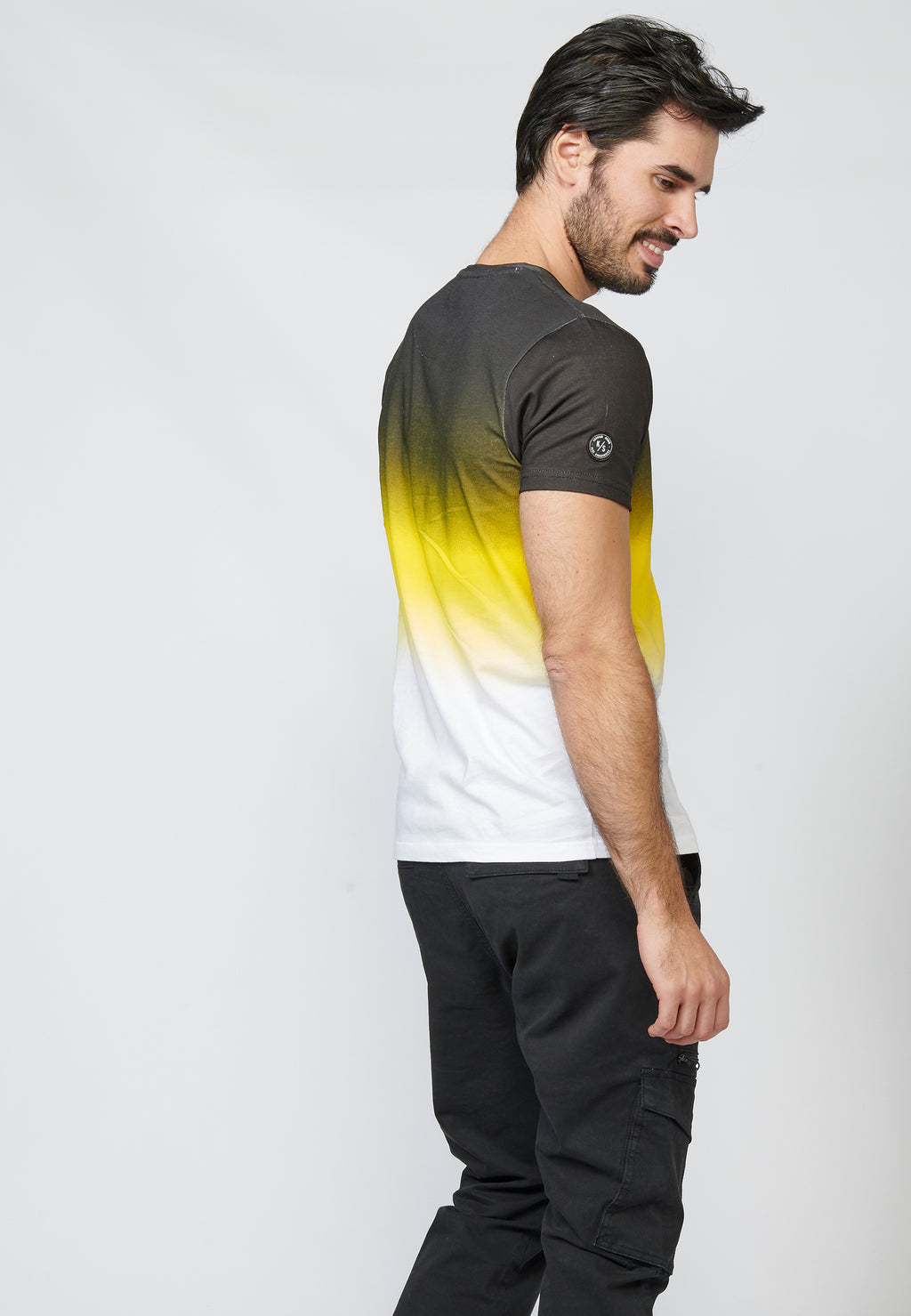 T-shirt manches courtes homme jaune dégradé logo latéral - Koroshi 2211MC03