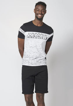 Weißes Herren-Kurzarm-T-Shirt mit Kontrast-Logoblock – Koroshi 2211MC08