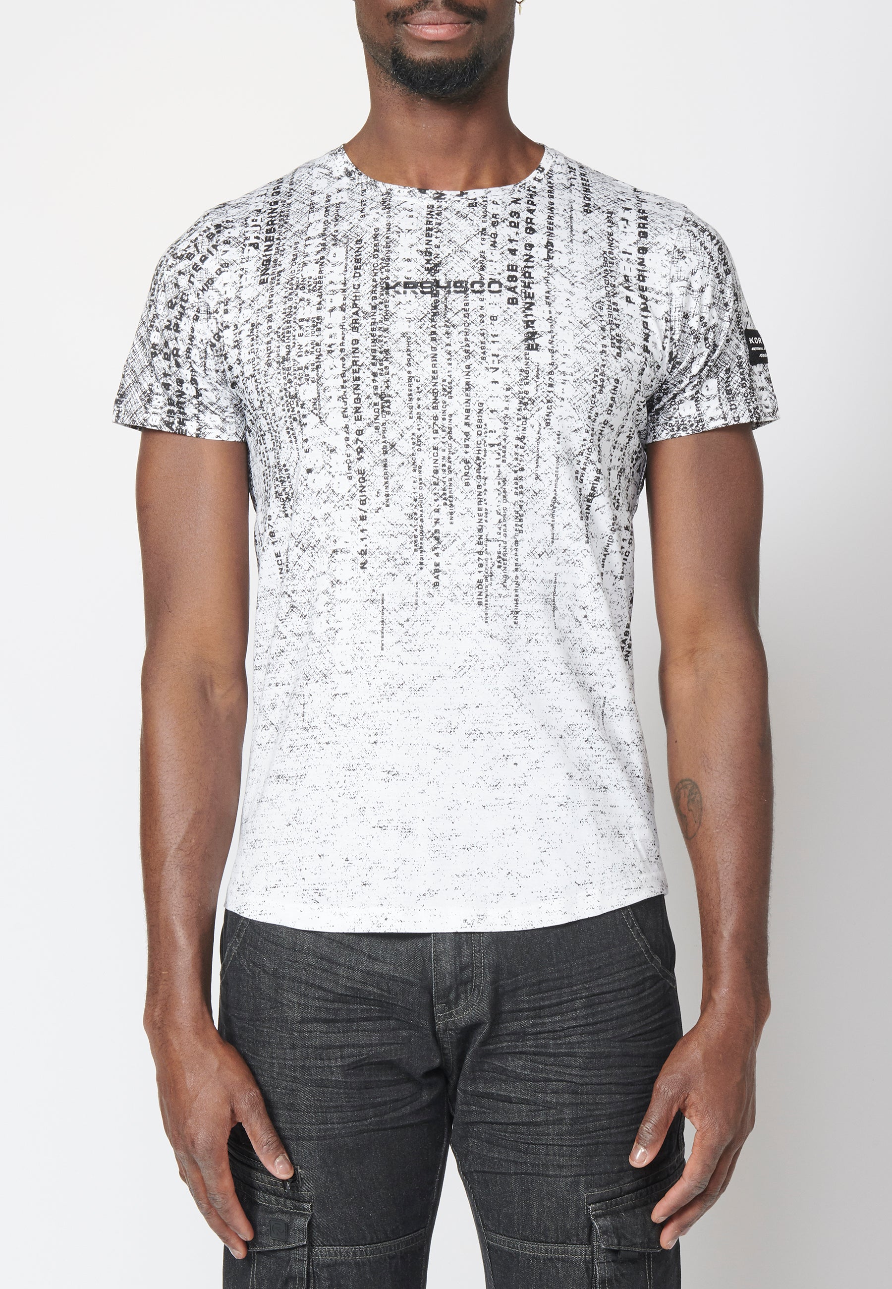 Kurzarm-T-Shirt mit Farbverlaufseffektdruck, 100 % Baumwolle für Herren