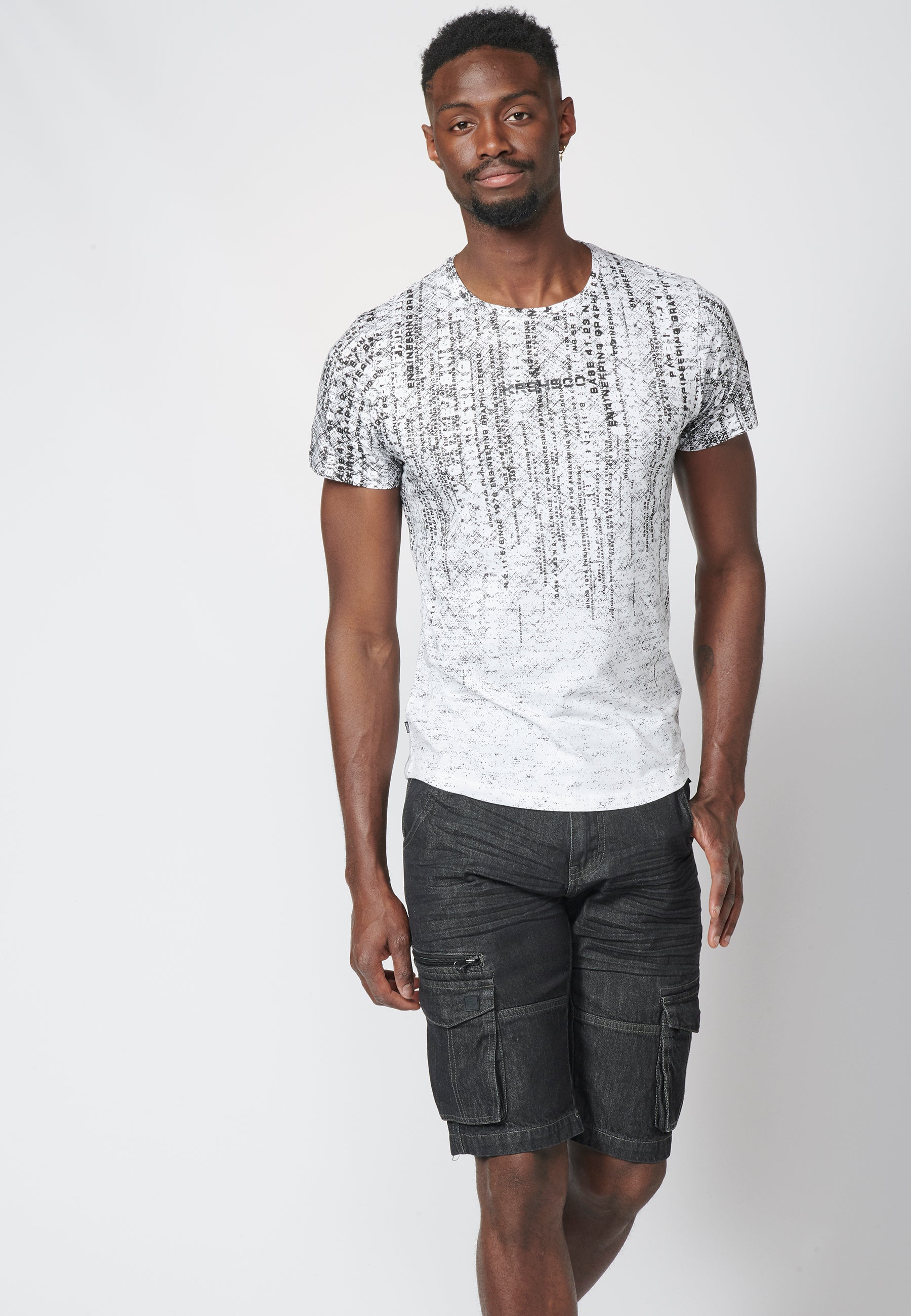 Kurzarm-T-Shirt mit Farbverlaufseffektdruck, 100 % Baumwolle für Herren