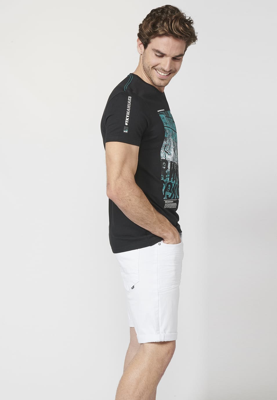 Samarreta màniga curta estampat davanter home negre - Koroshi 2211MC12