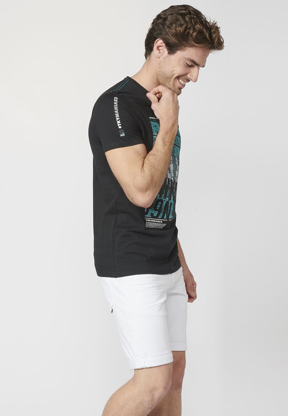 Samarreta màniga curta estampat davanter home negre - Koroshi 2211MC12