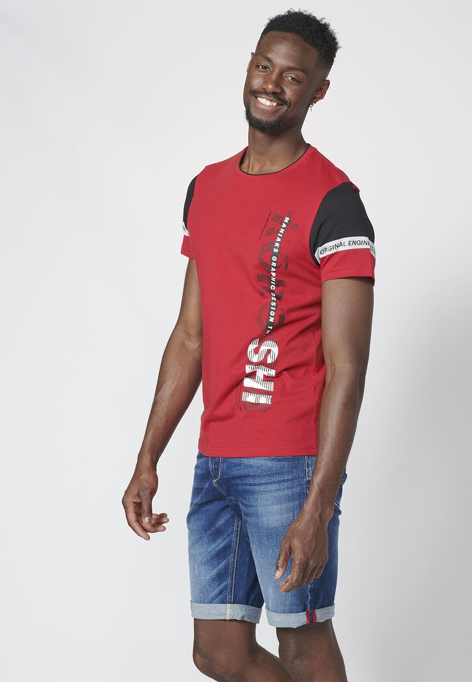 Men's red side logo combined short sleeve t-shirt - Koroshi 2211MC21
