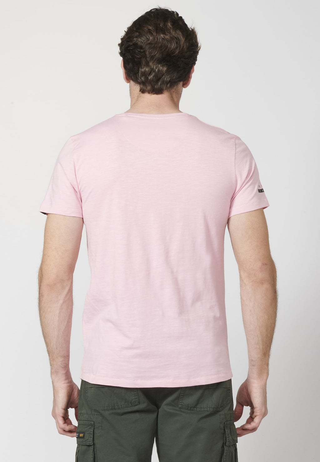 T-shirt homme manches courtes imprimé surfeur détail imprimé rose pastel - Koroshi 2211MC28
