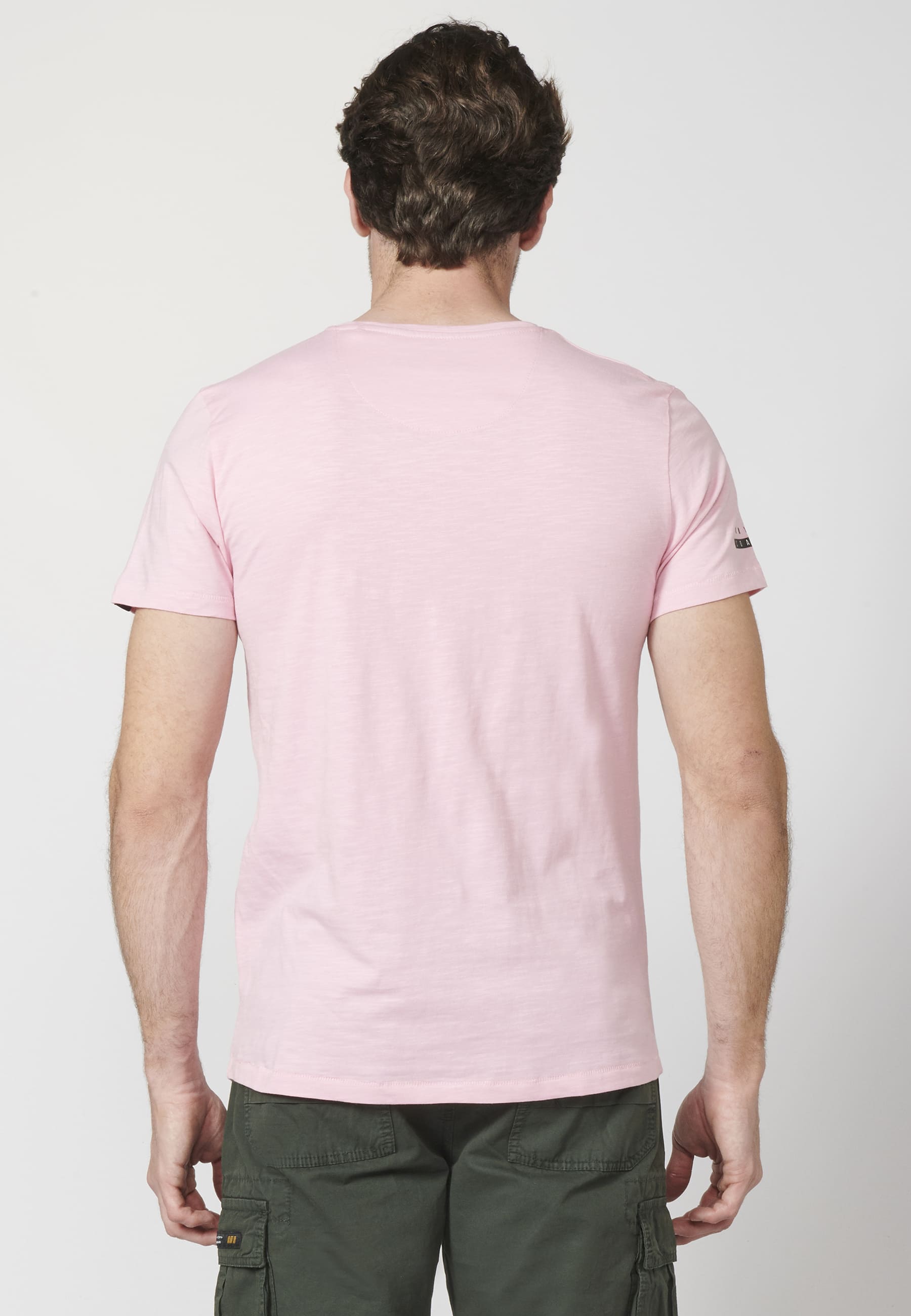 T-shirt homme manches courtes imprimé surfeur détail imprimé rose pastel - Koroshi 2211MC28