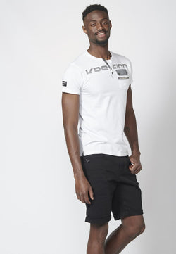 T-shirt homme blanc à manches courtes avec patte et boutons - Koroshi 2211MC36