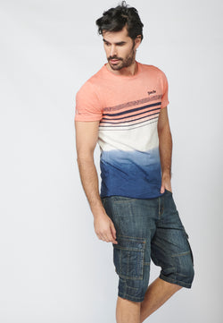 Kurzärmliges Dip-Dye-T-Shirt mit Streifen auf der Brust, Herrenkoralle – Koroshi 2211MC37