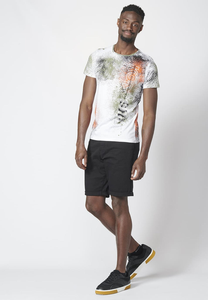 Khakifarbenes Herren-Kurzarm-T-Shirt mit Splash-Print – Koroshi 2211MC39