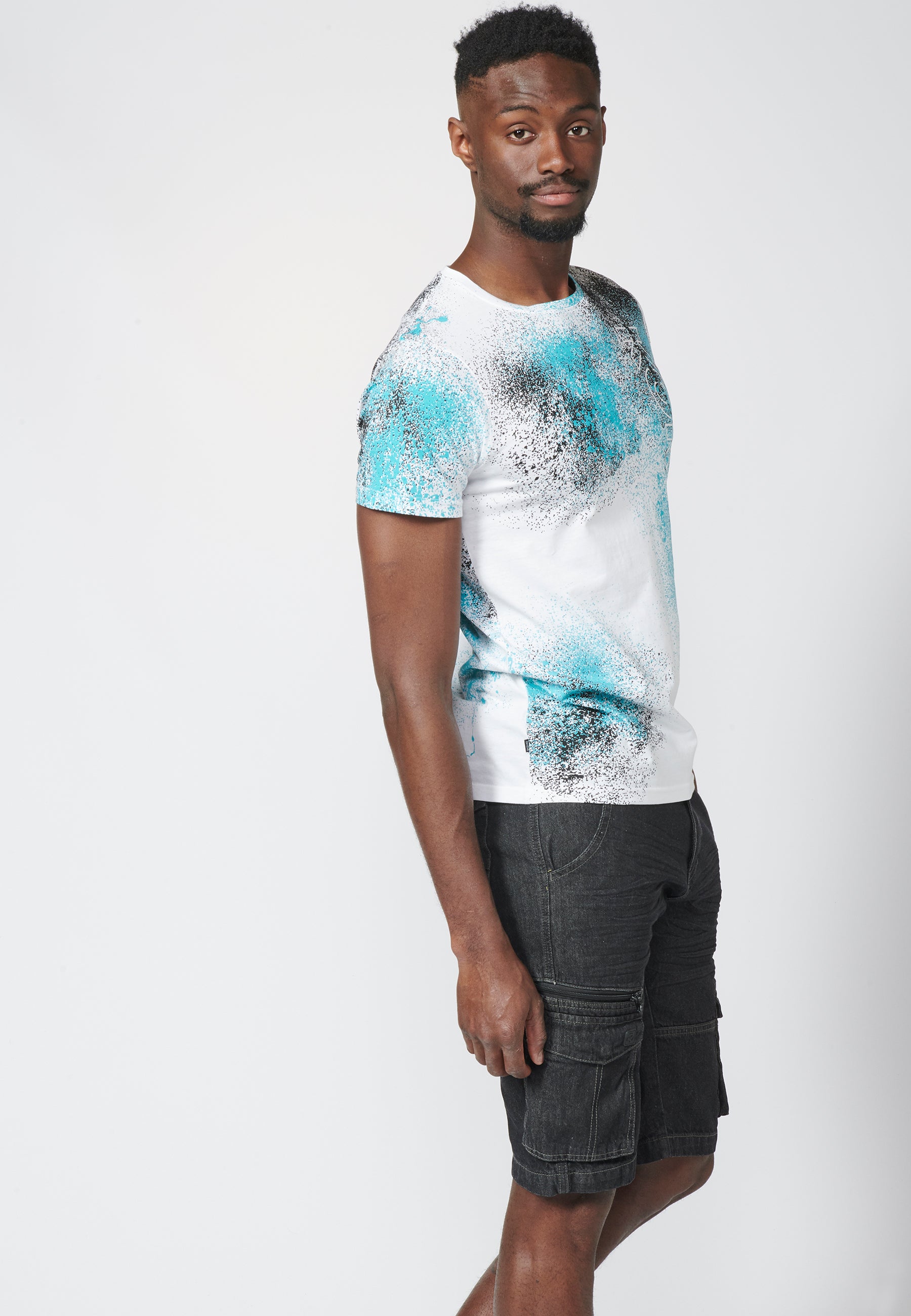 Samarreta de màniga curta amb estampat esquitxat i logotip lateral, 100% cotó per a Home