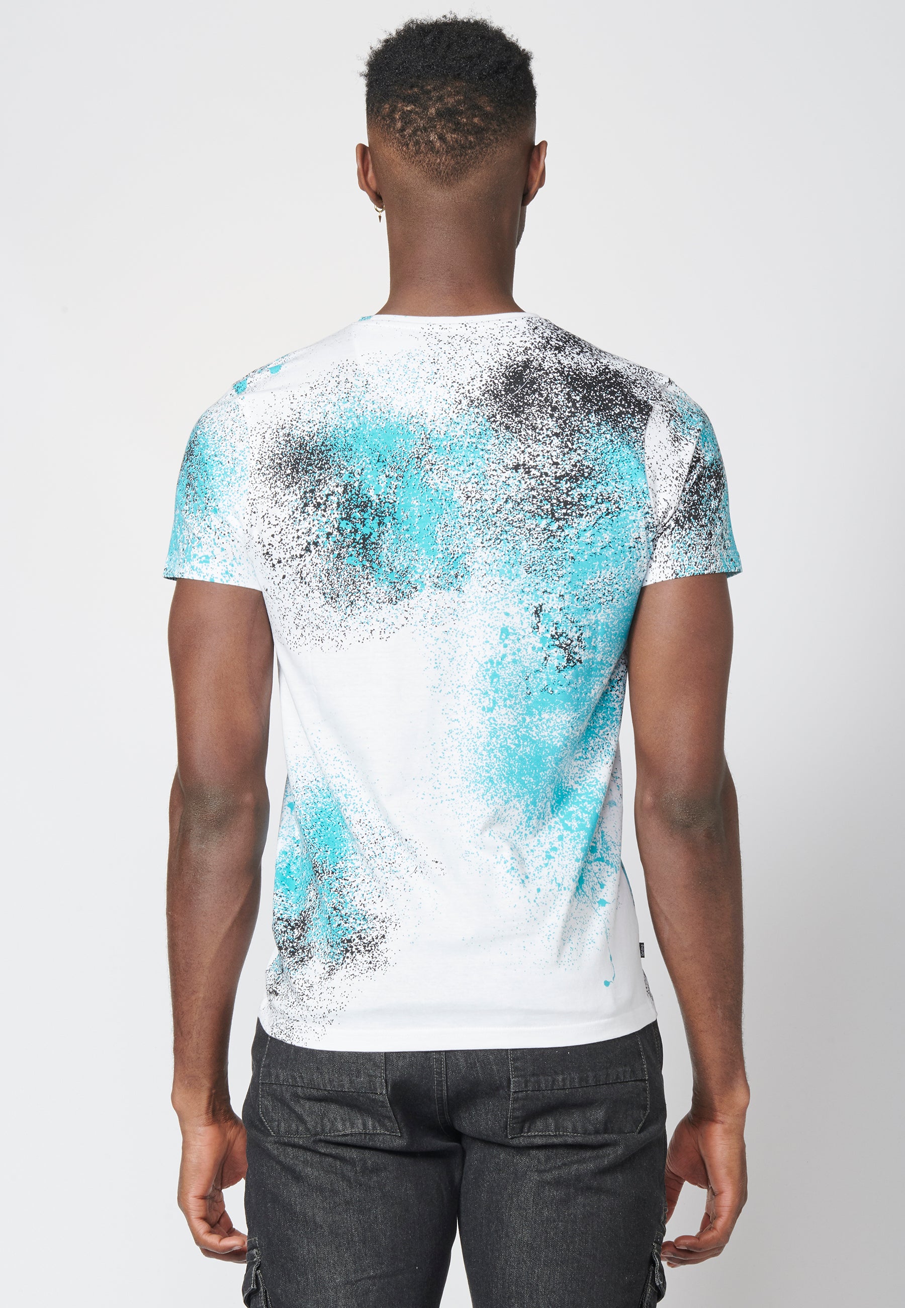 Samarreta de màniga curta amb estampat esquitxat i logotip lateral, 100% cotó per a Home