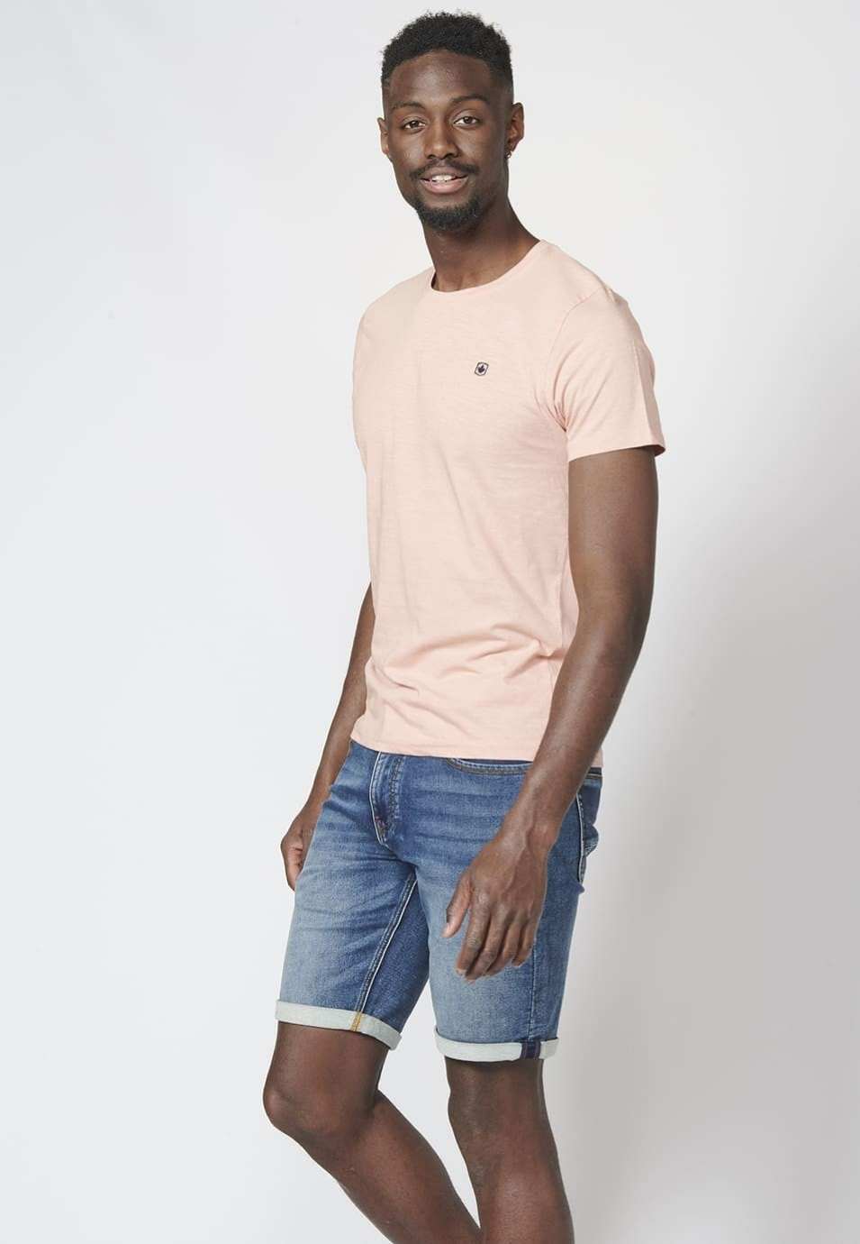 Basic short-sleeved t-shirt with logo print on the side, 100% cotton | Urban fashion