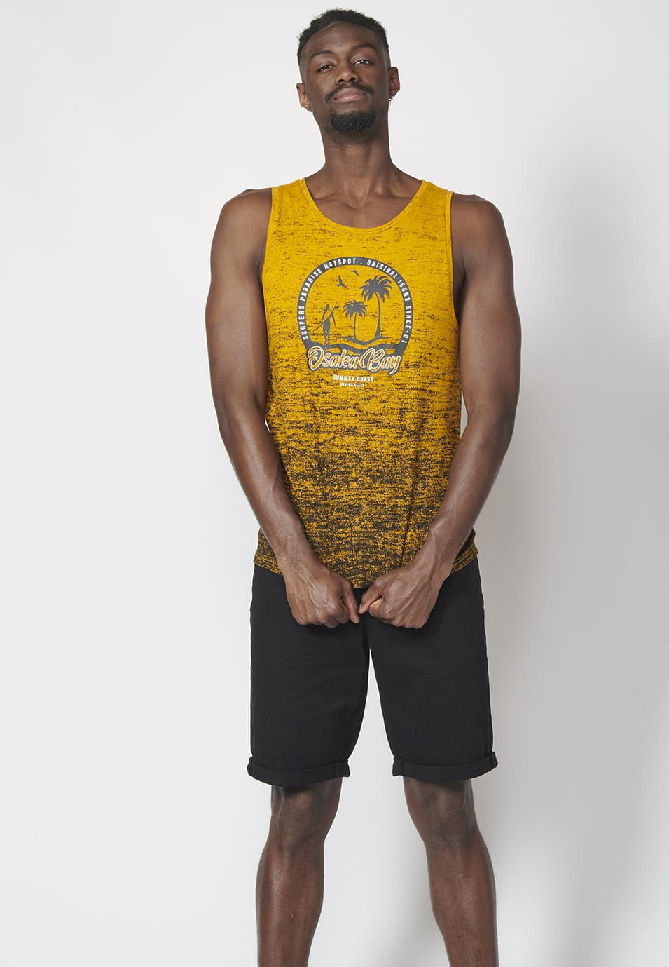 Camiseta sin mangas de hombre, degradado amarillo | ropa casual