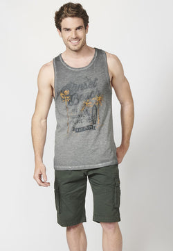 Men's gray surfer print worn-out effect tank top - Koroshi 2211MS05