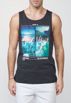 Anthracite men's surfer print tank top - Koroshi 2211MS06