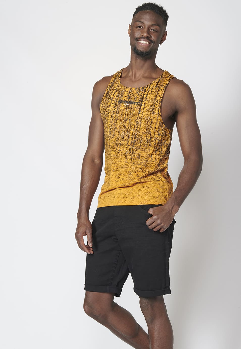 Sleeveless Tank Top with Gradient Print and Cotton Weave for Men