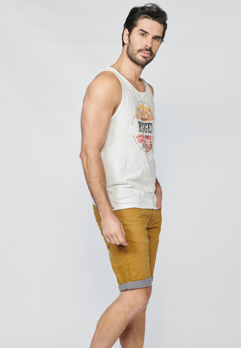 Weißes Herren-Tanktop mit Surfer-Print vorne – Koroshi 2211MS19