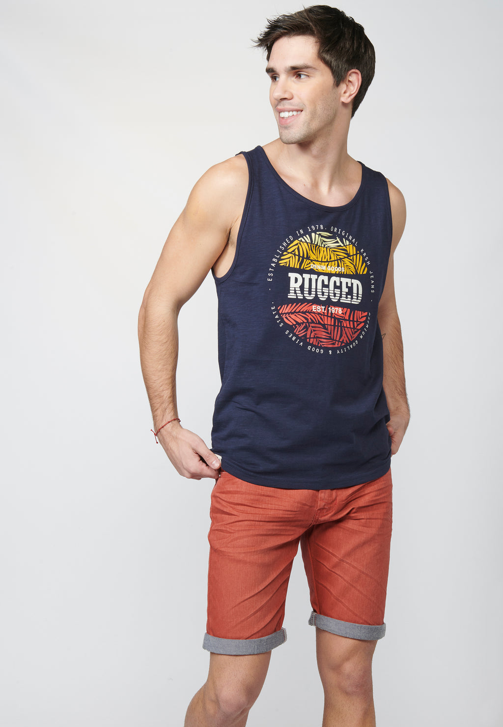 Herren-Tanktop mit Surfer-Print vorne, Marineblau – Koroshi 2211MS19