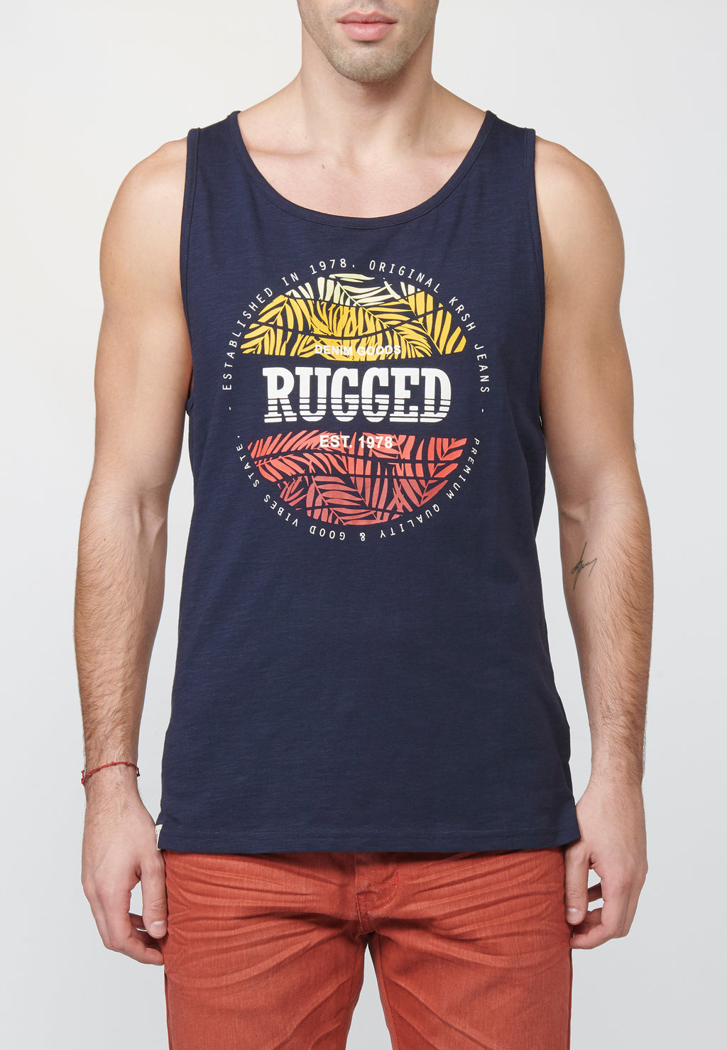 Herren-Tanktop mit Surfer-Print vorne, Marineblau – Koroshi 2211MS19