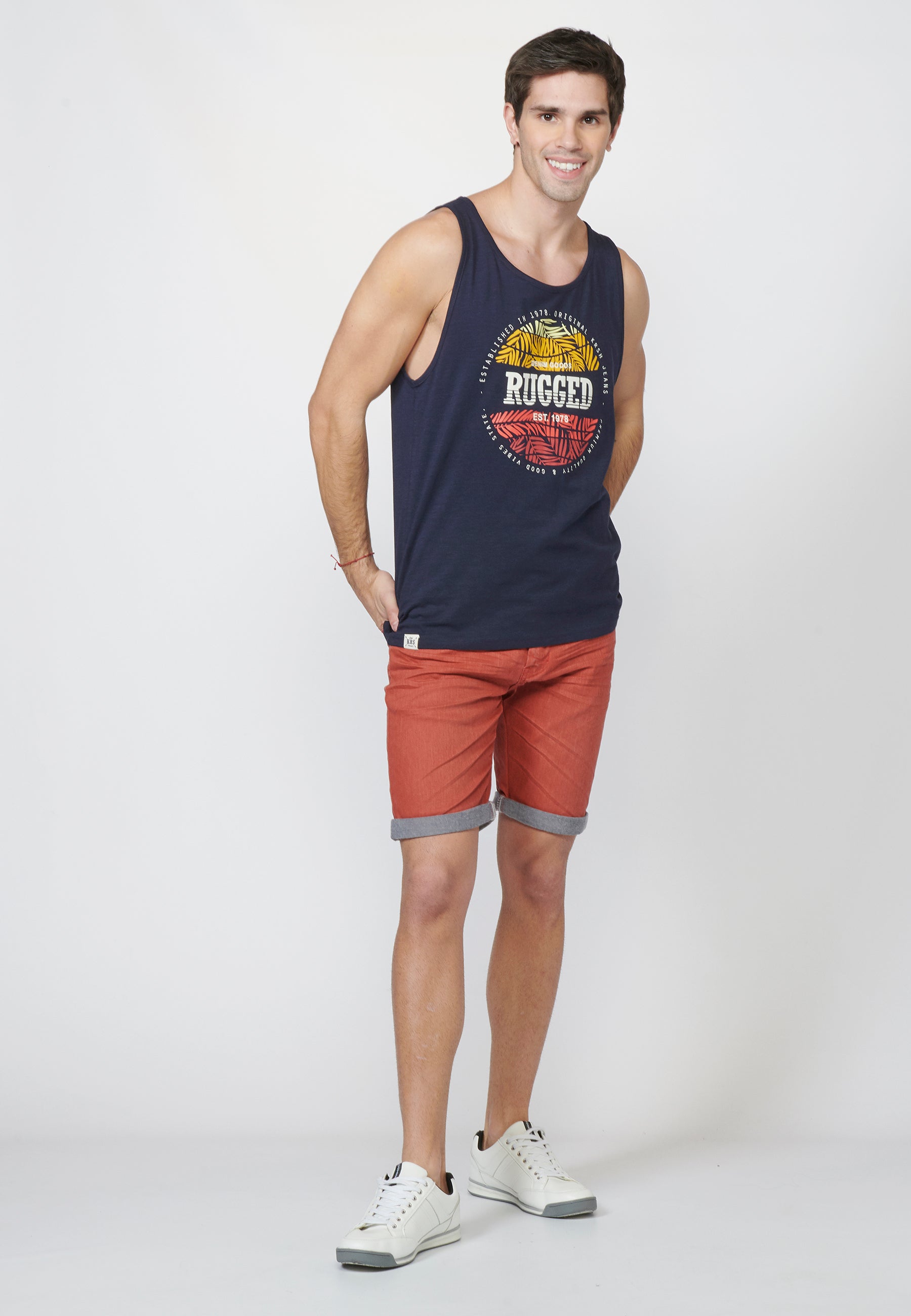 Herren-Tanktop mit Surfer-Print vorne, Marineblau – Koroshi 2211MS19