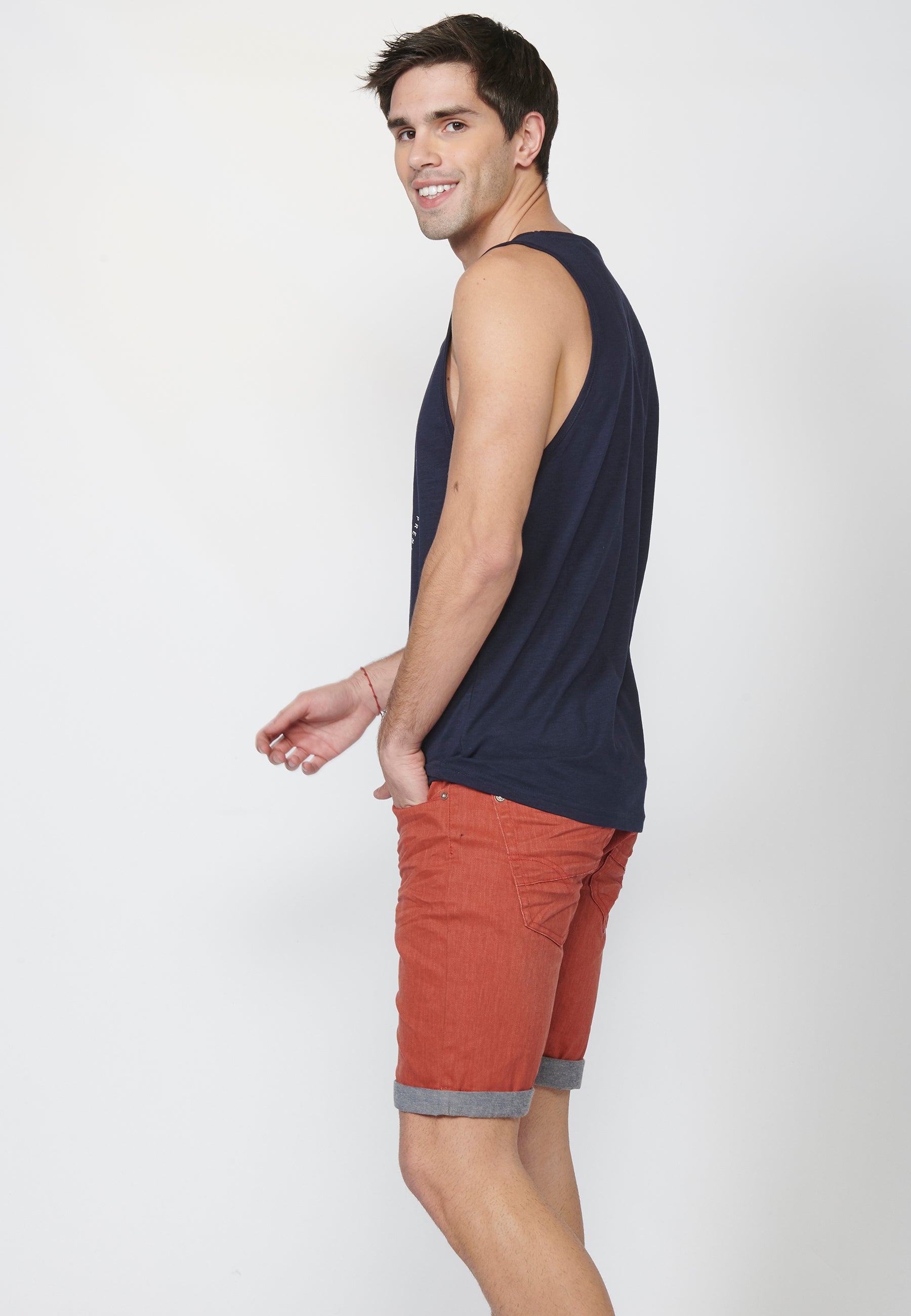 Herren-Tanktop mit Surfer-Print vorne, Marineblau – Koroshi 2211MS19