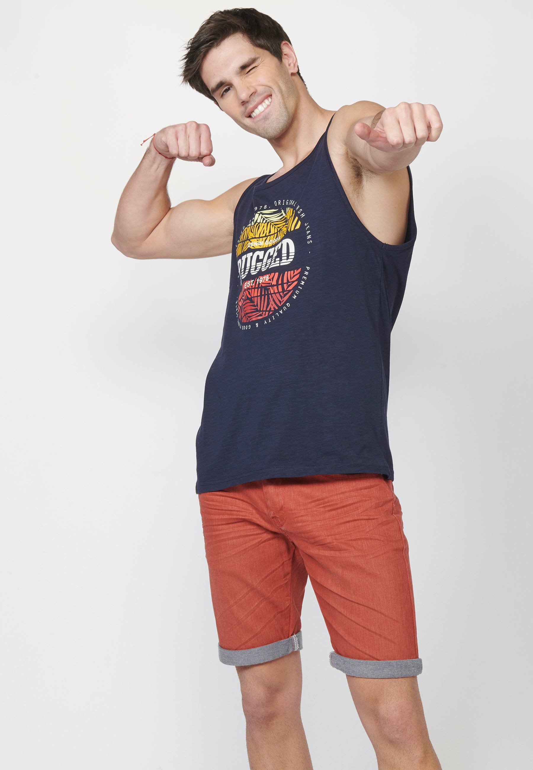 Herren-Tanktop mit Surfer-Print vorne, Marineblau – Koroshi 2211MS19
