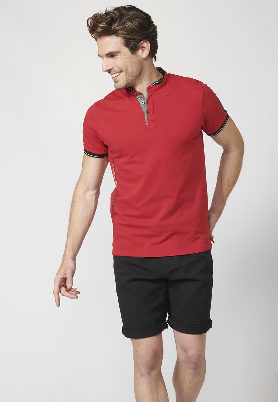 Polo piqué collo alla coreana rossa vista posteriore - Koroshi 2211PC26