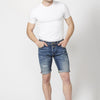 Slim fit denim shorts with five pockets and worn effect for men