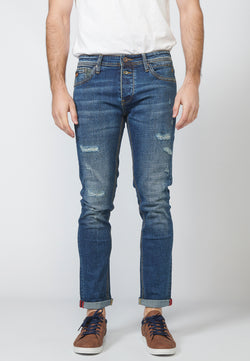 Slim-Fit-Jeans für Herren mit Used-Effekt, mittelblau – Koroshi 2211PT38
