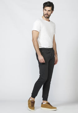 Pantaloni jogger da uomo in interlock nero con tasche con cerniera - Koroshi 2211PT89