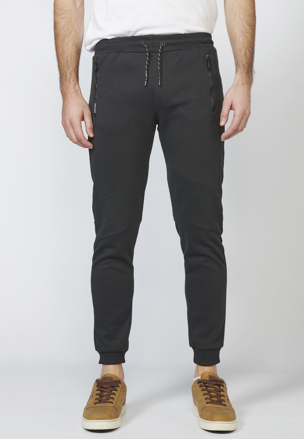 Pantalón Largo, Jeans Deportivo jogger interlock con Cintura Elástica Ajustable con Cordón para Hombre