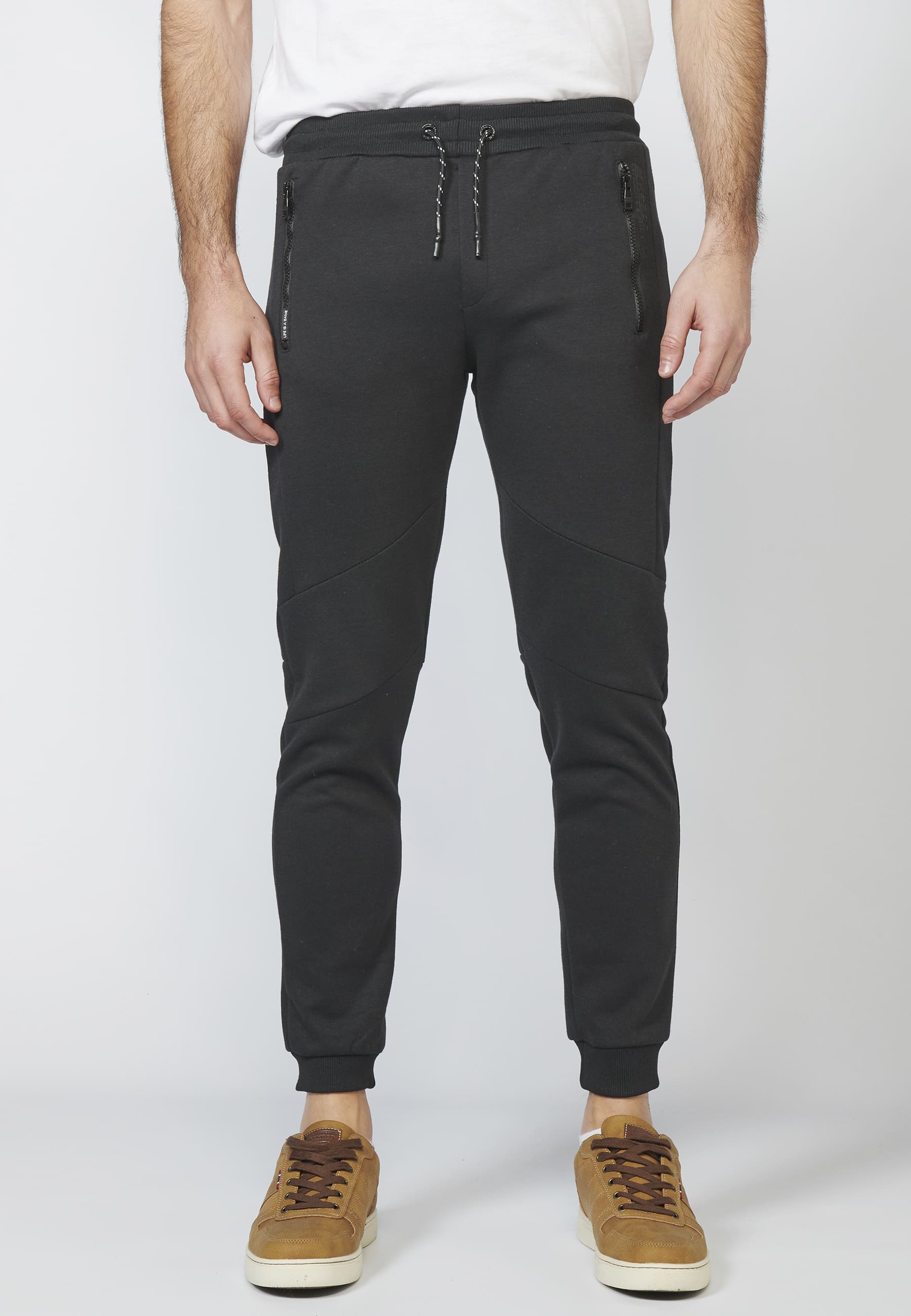 Pantalón Largo, Jeans Deportivo jogger interlock con Cintura Elástica Ajustable con Cordón para Hombre