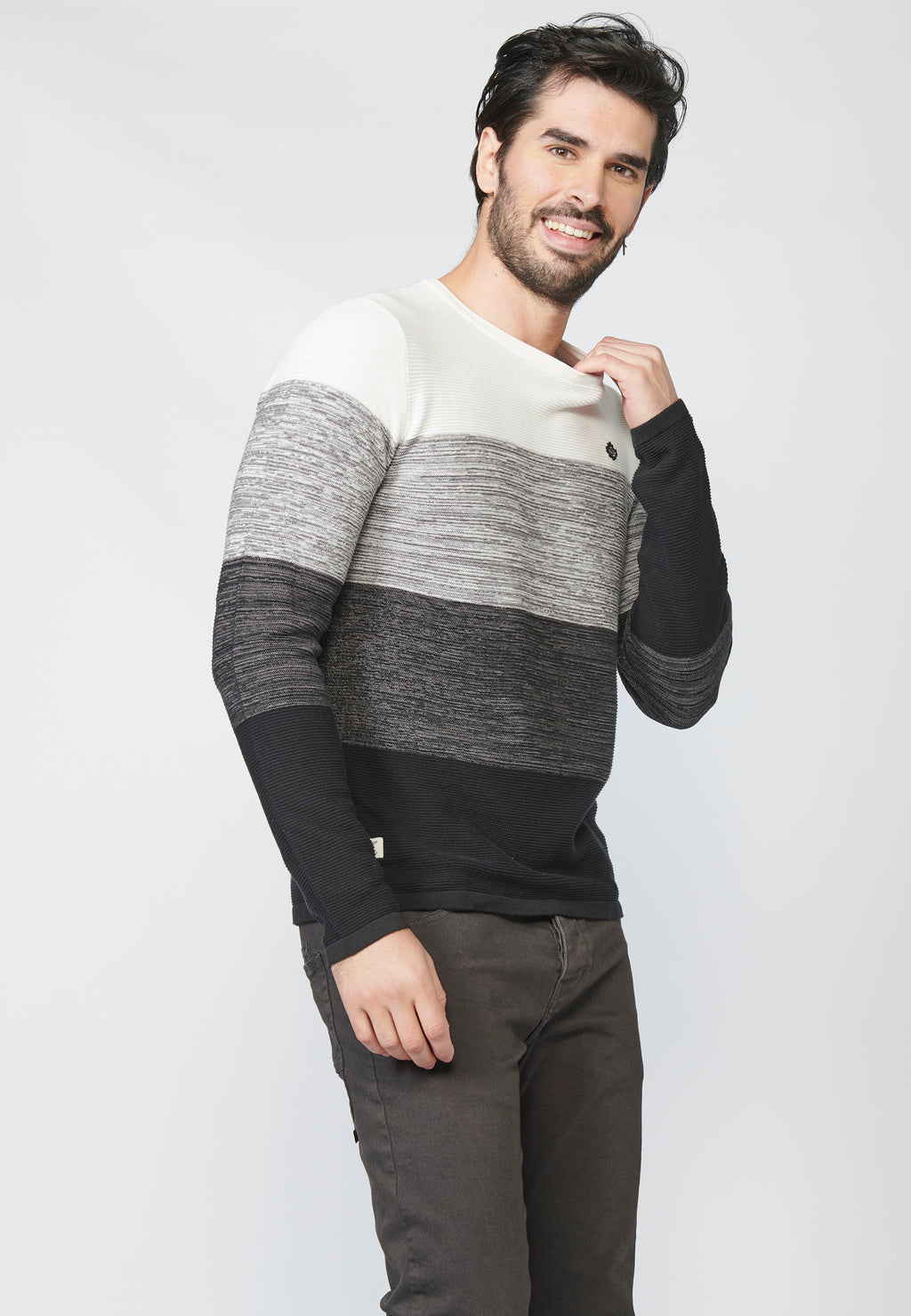 Jersey punto rayas cuello redondo algodon hombre crudo - Koroshi 2211TR01