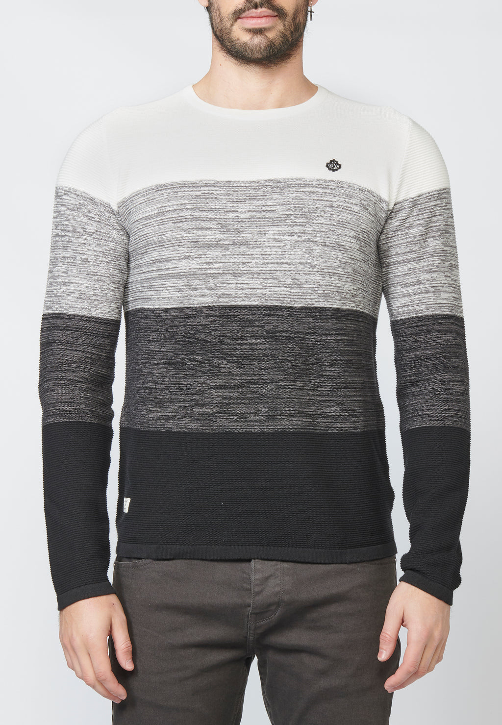 Jersey punto rayas cuello redondo algodon hombre crudo - Koroshi 2211TR01
