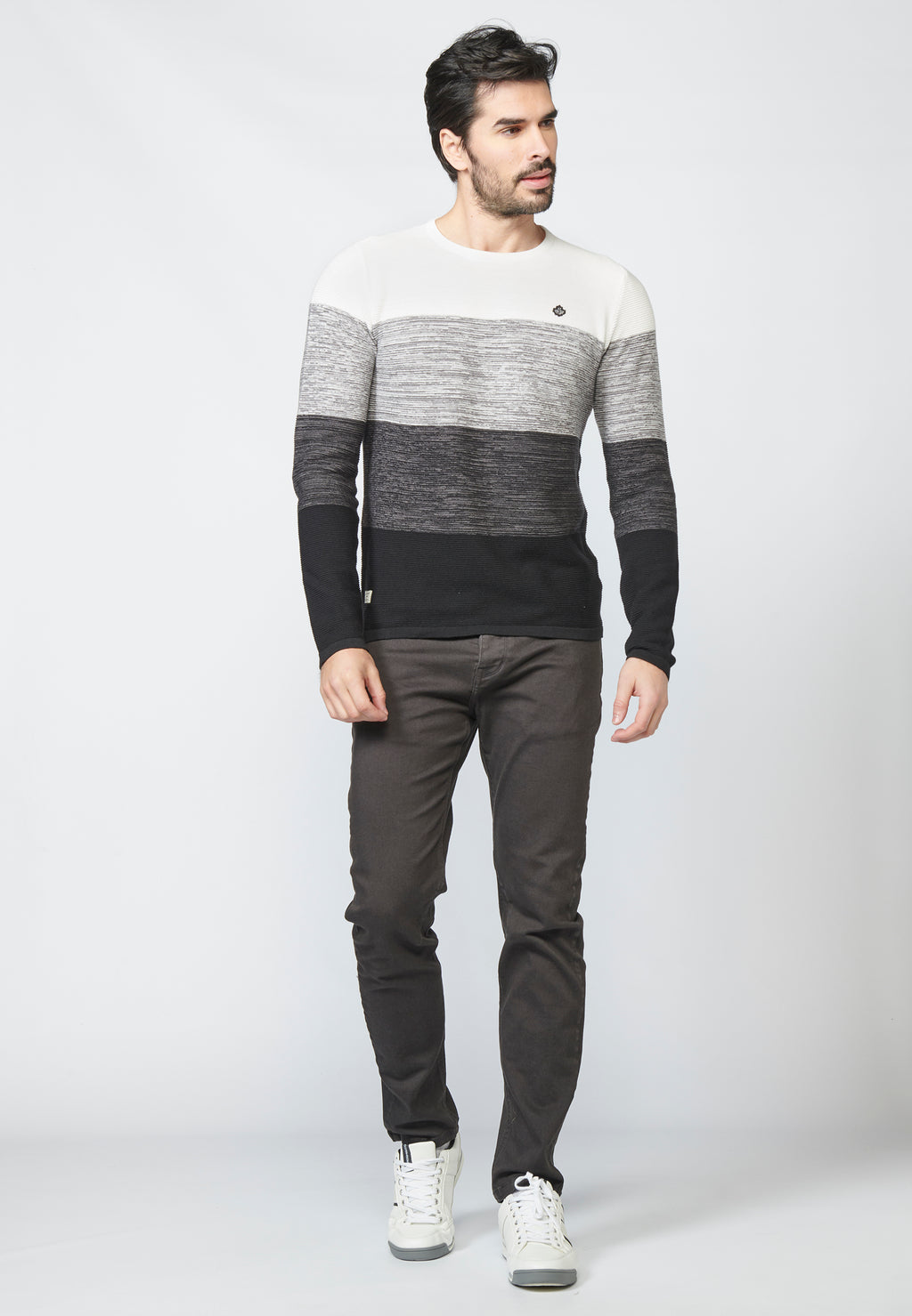 Jersey punto rayas cuello redondo algodon hombre crudo - Koroshi 2211TR01