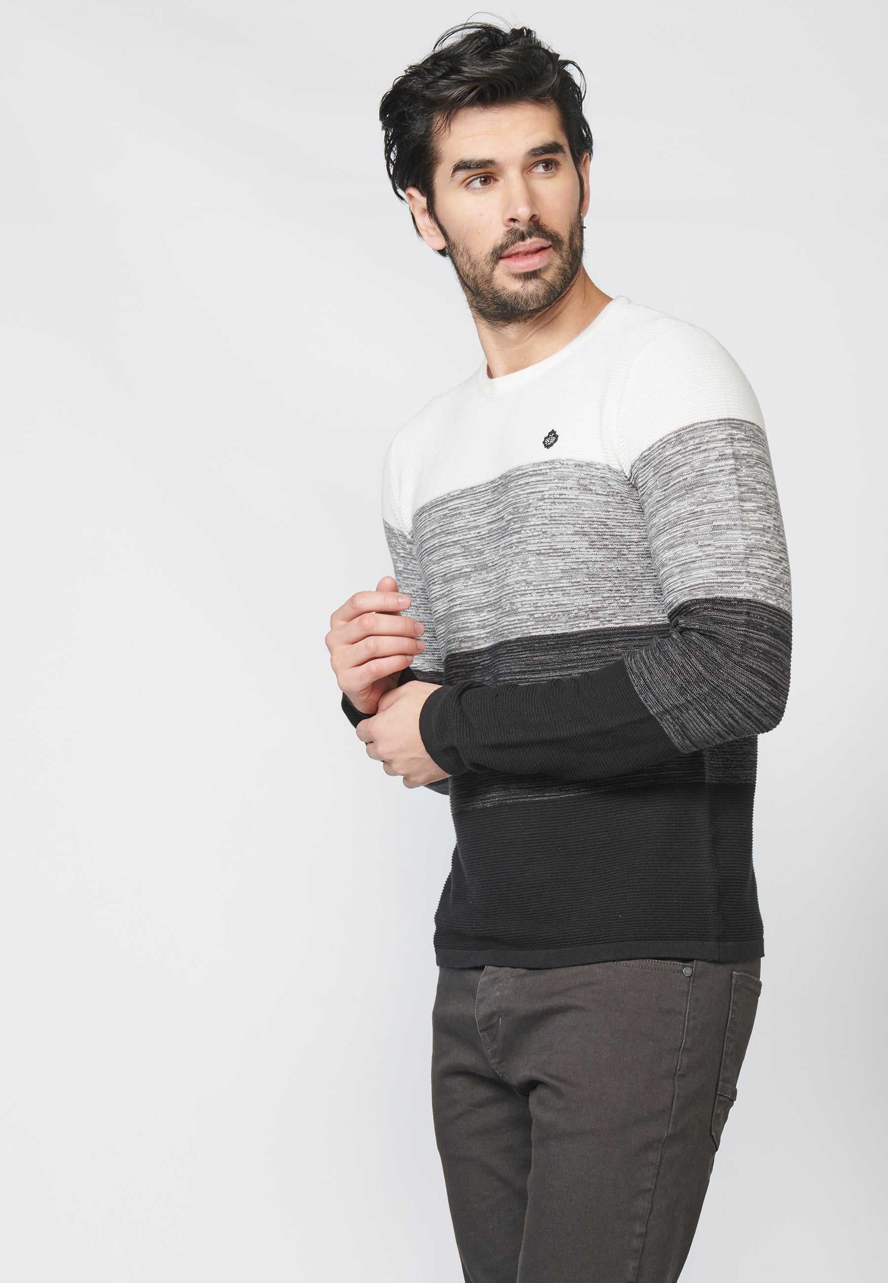 Jersey punto rayas cuello redondo algodon hombre crudo - Koroshi 2211TR01